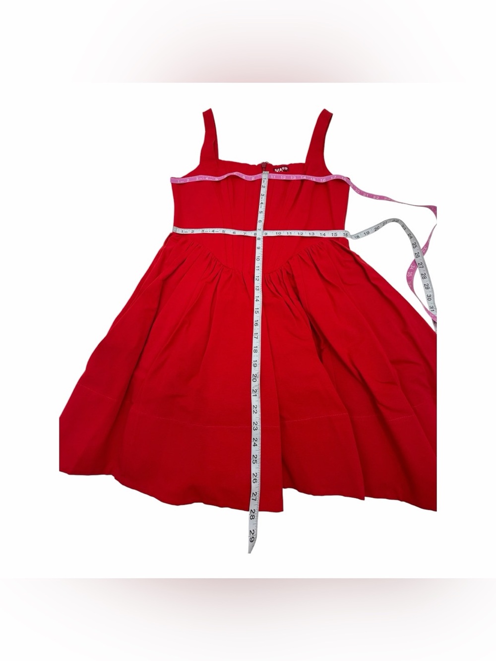 STAUD Landscape Poinsettia Red Corset Fit & Flare Mini Dress Size 14 NWT - Picture 7 of 9
